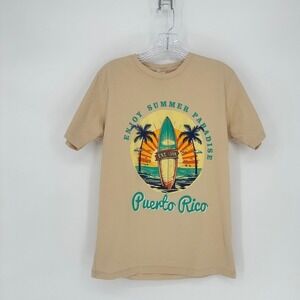 Puerto Rico Surf Graphic T-Shirt Enjoy Summer Paradise Tan Medium